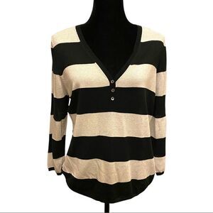 Vertical Design Silver and Black Long Sleeve V-neck Sweater Sz XL NWT‎